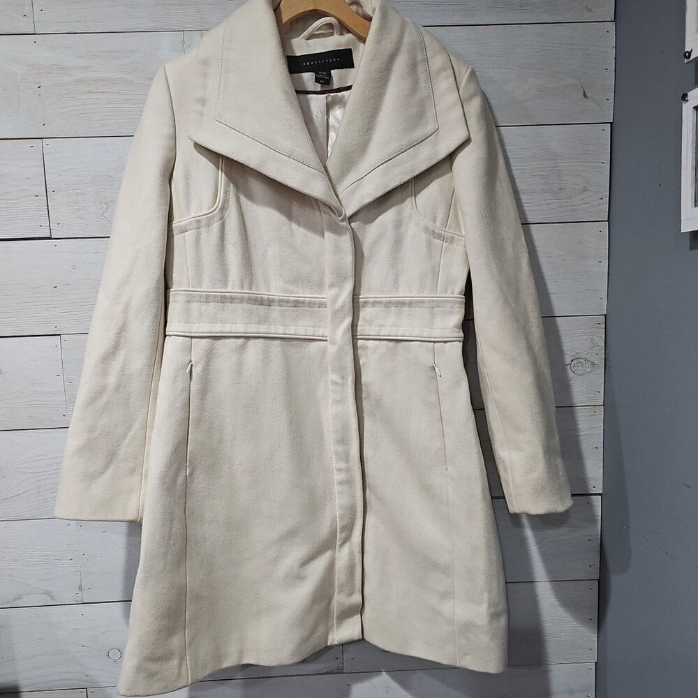 Apostrophe Womens Wool Blend Long Coat Ivory Size M